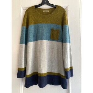 Woolovers Women's Wool Yak Cotton Stripe Color Block Tunic Sweater Jumper LARGE